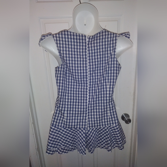 🆕Aomei Women's Top Sleeveless Blue Plaid Blouse Vintage Ruffle Trim Sz XL NWOT - Picture 9 of 9